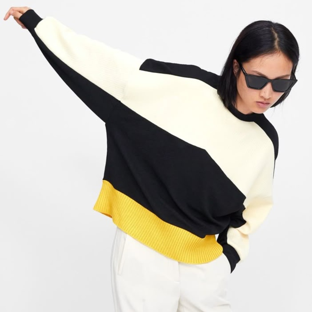 Zara Medium Multi Color Striped Crew Neck Sweater Long Sleeve Retro